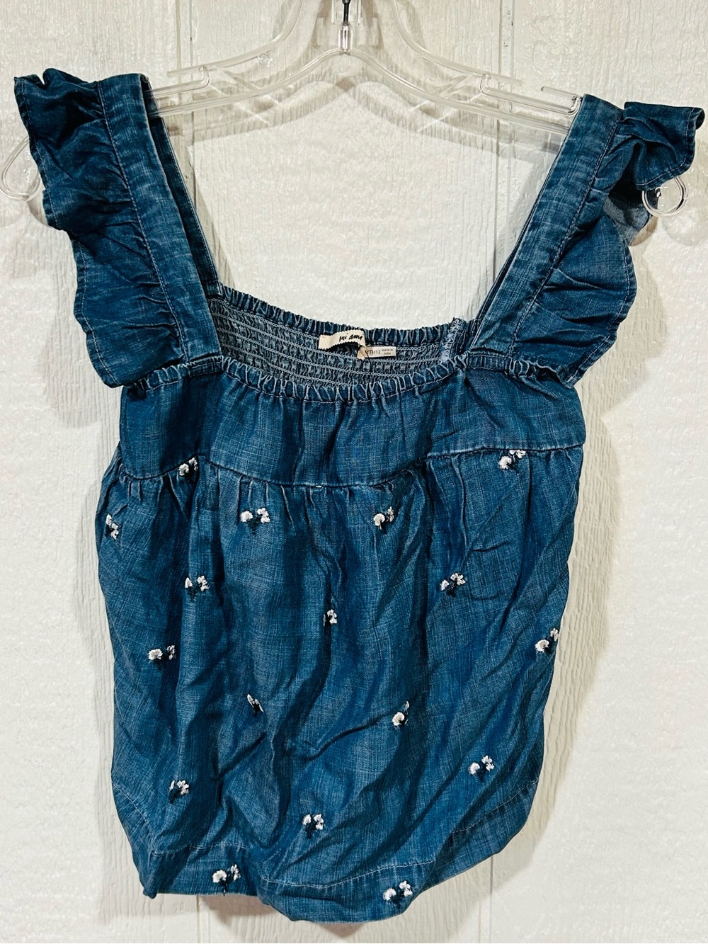 NEW Girls Francesca's Collections Denim Blue Ruffle Strap Top